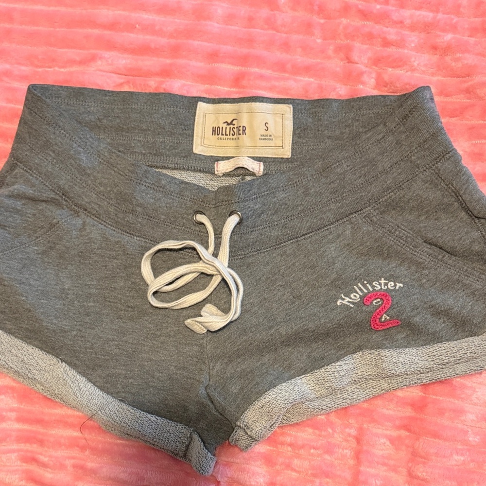 Hollister Women's Athletic Gray Shorts with Pink Logo